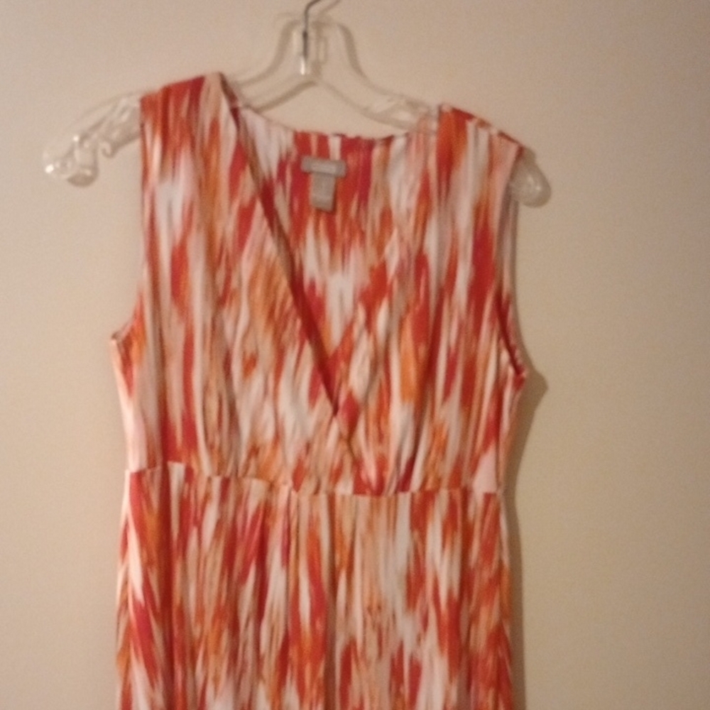 Chico's Orange and White Sleeveless V-Neck Maxi Sundress